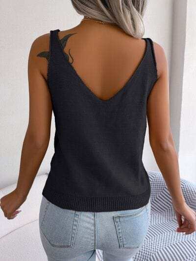 Cable-Knit Scoop Neck Knit Vest - Trendsi - Flyclothing LLC