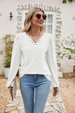 Eyelet Notched Neck Balloon Sleeve Blouse - Trendsi - Flyclothing LLC