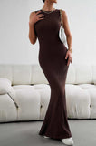 Round Neck Sleeveless Maxi Fishtail Dress - Trendsi - Flyclothing LLC