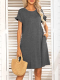 Round Neck Flounce Sleeve Dress with Pockets - Trendsi - Flyclothing LLC