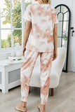 Tie-Dye Round Neck Short Sleeve Top and Pants Lounge Set - Trendsi - Flyclothing LLC