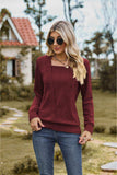 Square Neck Long Sleeve Blouse - Trendsi - Flyclothing LLC