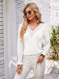 Smocked V-Neck Long Sleeve Blouse - Trendsi - Flyclothing LLC