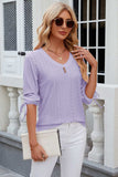 Eyelet Drawstring V-Neck Half Sleeve T-Shirt - Trendsi - Flyclothing LLC