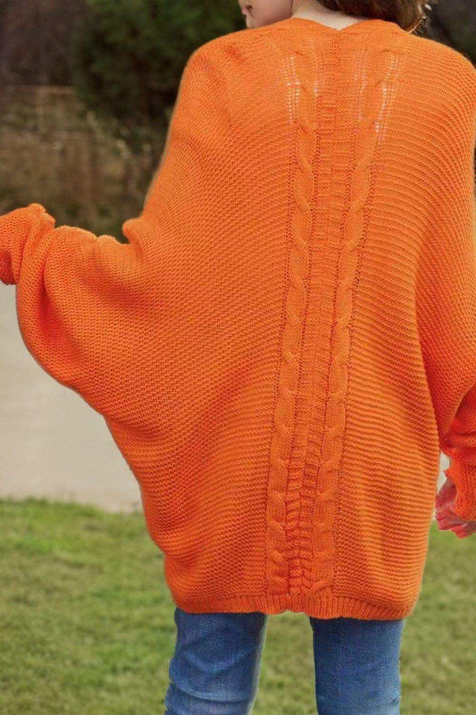 Cable-Knit Open Front Cardigan with Pockets - Trendsi - Flyclothing LLC