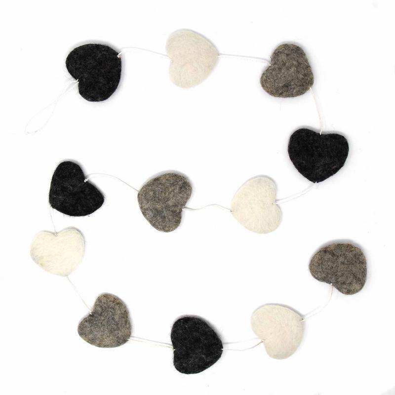Hand Crafted Felt from Nepal: Hearts Garland, Grey - Global Groove Direct - Flyclothing LLC