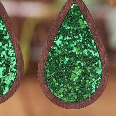 Sequin Wood Teardrop Earrings - Trendsi - Flyclothing LLC