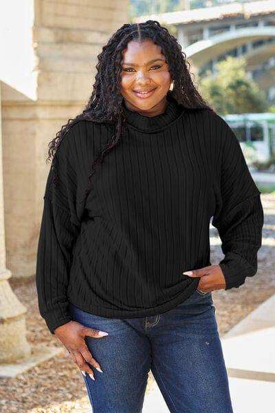 Basic Bae Full Size Ribbed Exposed Seam Mock Neck Knit Top - Trendsi - Flyclothing LLC