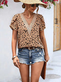 Animal Print V-Neck Petal Sleeve Blouse - Trendsi - Flyclothing LLC