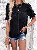 Eyelet Mock Neck Flounce Sleeve Blouse - Trendsi - Flyclothing LLC