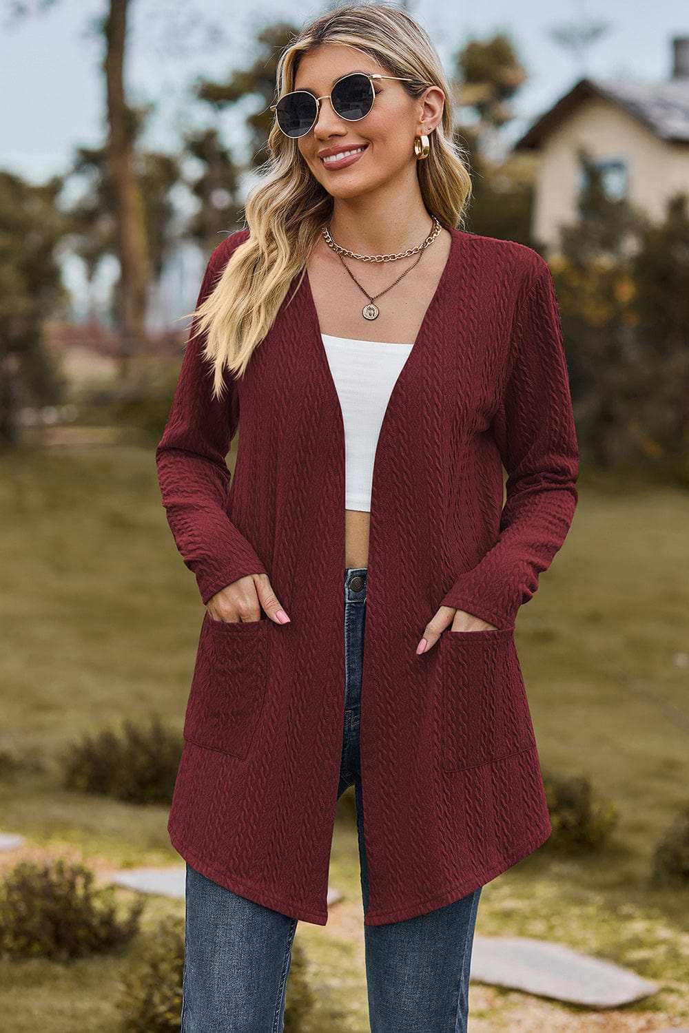 Open Front Long Sleeve Cardigan - Trendsi - Flyclothing LLC