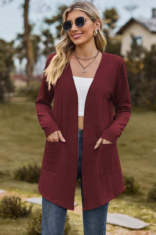 Open Front Long Sleeve Cardigan - Trendsi - Flyclothing LLC