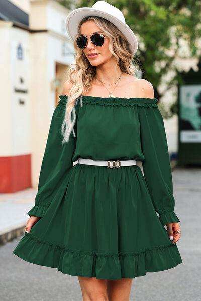 Frill Off-Shoulder Flounce Sleeve Dress - Trendsi - Flyclothing LLC