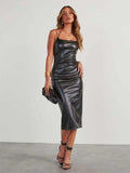 PU Slit Midi Dress - Trendsi - Flyclothing LLC