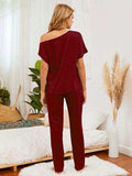Round Neck Top and Pants Lounge Set - Trendsi - Flyclothing LLC