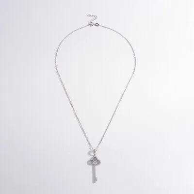 925 Sterling Silver Inlaid Zircon Key Shape Necklace - Trendsi - Flyclothing LLC