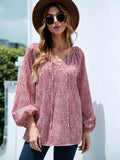 Printed Tie-Neck Balloon Sleeve Blouse - Trendsi - Flyclothing LLC