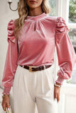 Tie Up Mock Neck Velvet Fabric Long Sleeve Blouse - Trendsi - Flyclothing LLC