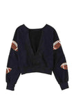 Sequin Football Patch Open Back Sweatshirt - Trendsi - Flyclothing LLC