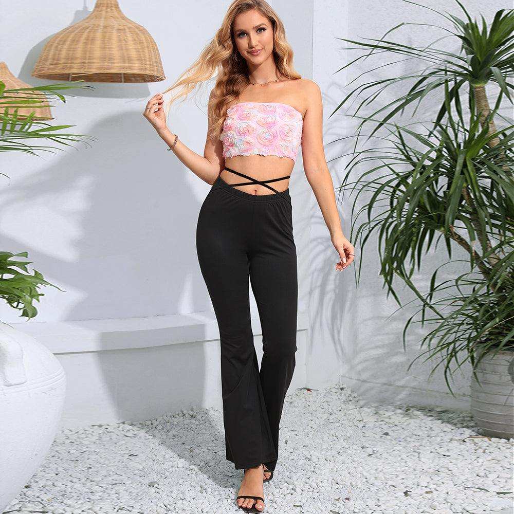 Floral Detail Cropped Tube Top - Trendsi - Flyclothing LLC
