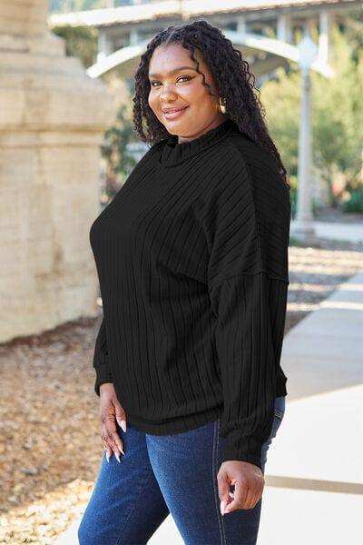 Basic Bae Full Size Ribbed Exposed Seam Mock Neck Knit Top - Trendsi - Flyclothing LLC