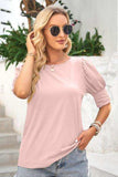 Round Neck Lantern Sleeve Blouse - Trendsi - Flyclothing LLC