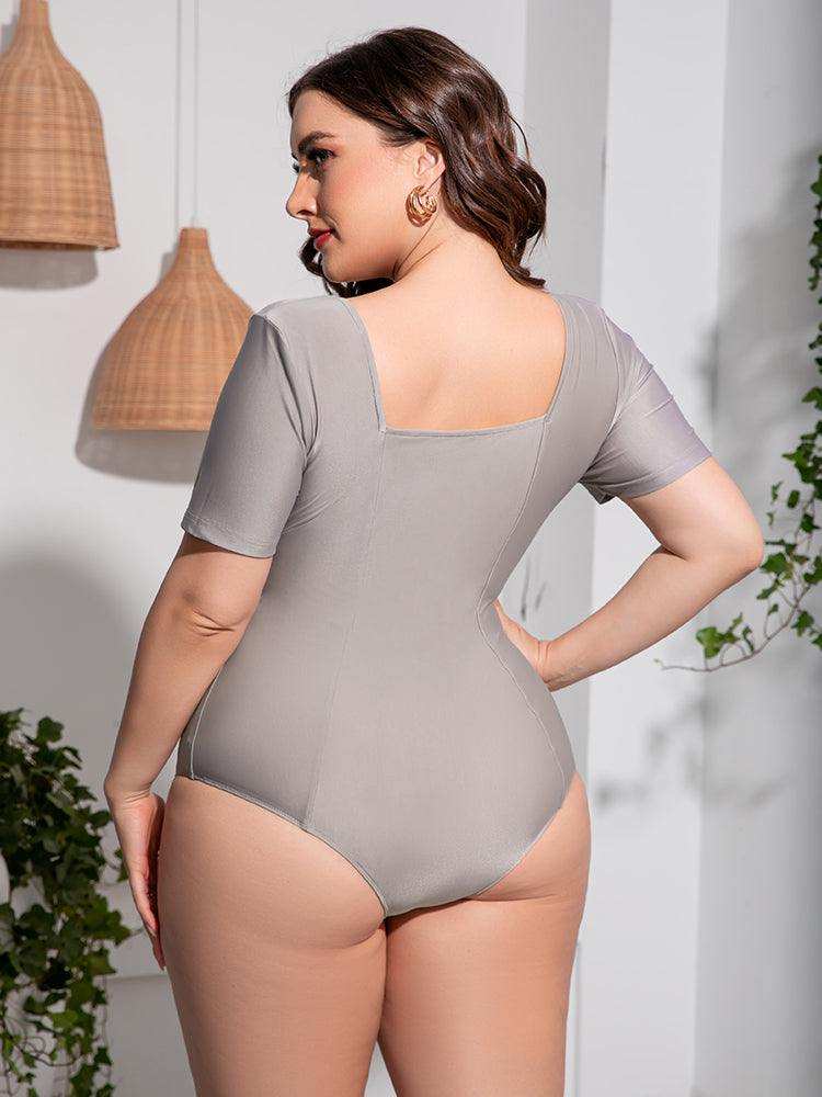 Plus Size Scoop Neck Short Sleeve One-Piece Swimsuit - Trendsi - Flyclothing LLC