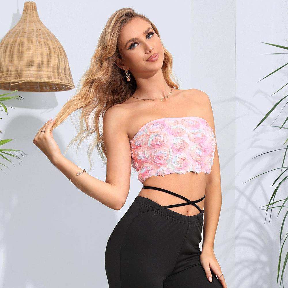 Floral Detail Cropped Tube Top - Trendsi - Flyclothing LLC