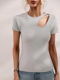 Cutout Round Neck Short Sleeve Knit Top - Trendsi - Flyclothing LLC