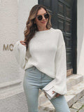 Round Neck Dropped Shoulder Sweater - Trendsi - Flyclothing LLC
