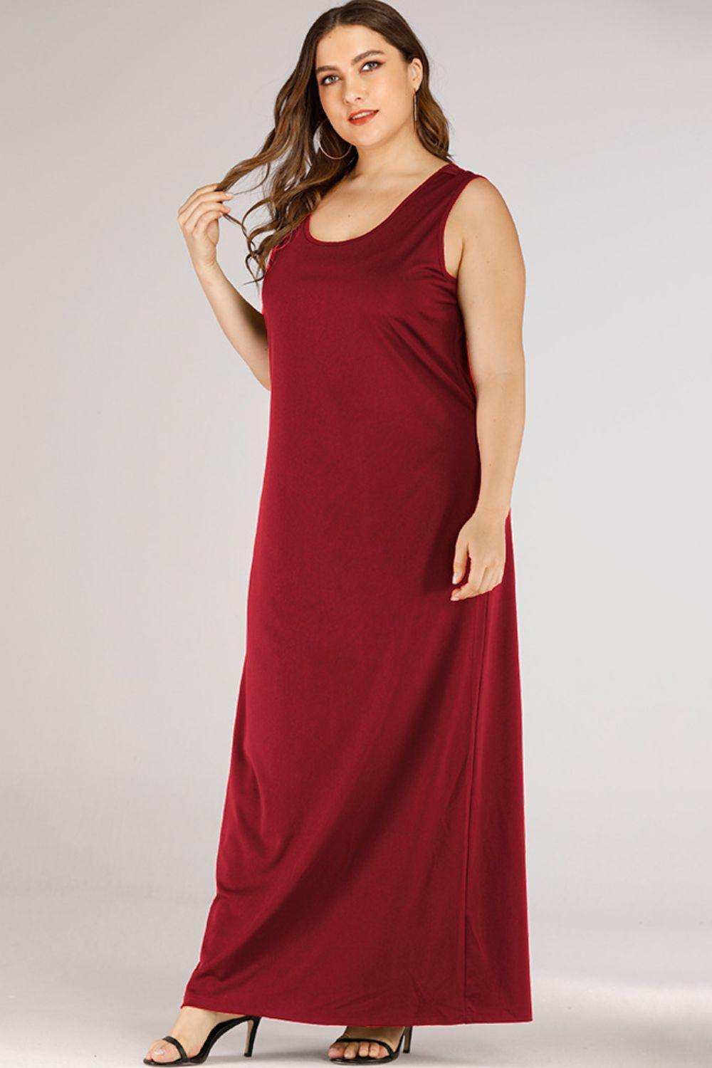 Plus Size Scoop Neck Maxi Tank Dress - Trendsi - Flyclothing LLC