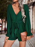 Long Flounce Sleeve V-Neck Romper - Trendsi - Flyclothing LLC