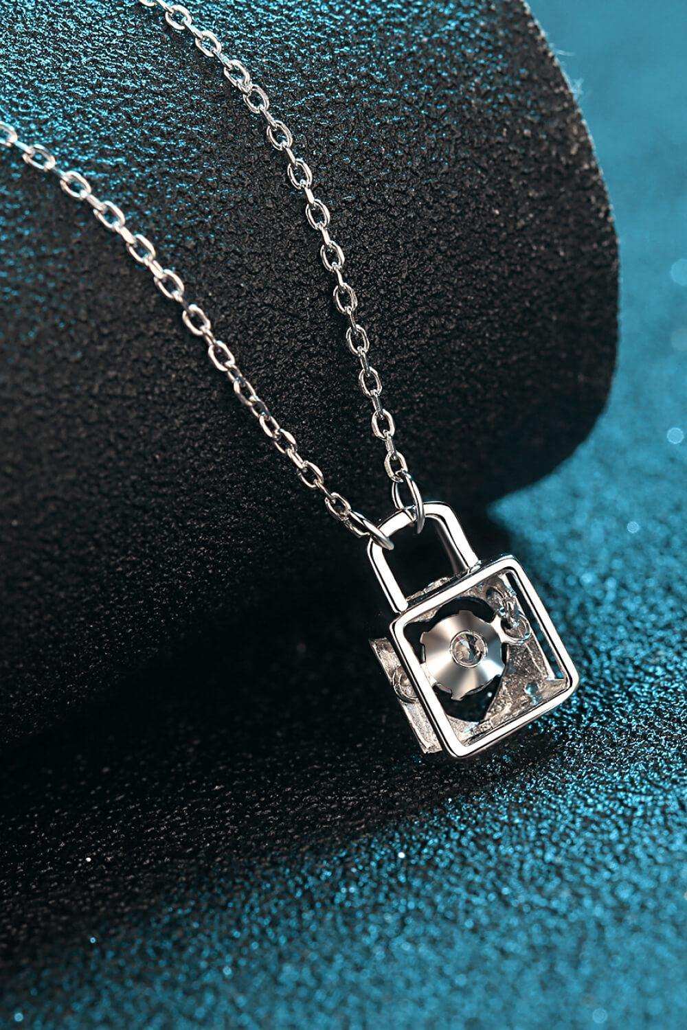 Moissanite Lock Pendant Necklace - Trendsi - Flyclothing LLC