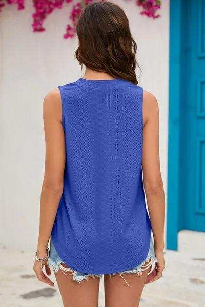 Eyelet Notched Sleeveless Top - Trendsi - Flyclothing LLC