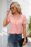 Decorative Button Scoop Neck T-Shirt - Trendsi - Flyclothing LLC