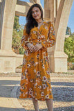 Double Take Full Size Floral Tie Back Flounce Sleeve Dress - Trendsi - Flyclothing LLC