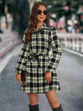 Plaid Tie Front Collared Neck Long Sleeve Dress - Trendsi - Flyclothing LLC