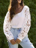 Ribbed Lace Trim Flounce Sleeve Knit Top - Trendsi - Flyclothing LLC