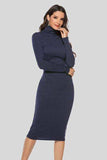 Ribbed Turtleneck Long Sleeve Dress - Trendsi - Flyclothing LLC