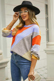 Color Block Round Neck Long Sleeve Sweater - Trendsi - Flyclothing LLC