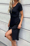 Buttoned Short Sleeve Slit Dress - Trendsi - Flyclothing LLC