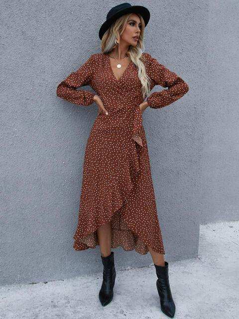 Surplice Neck Ruffled Midi Dress - Trendsi - Flyclothing LLC