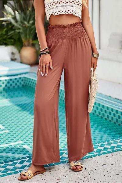 Smocked Wide Leg Pants with Pockets - Trendsi - Flyclothing LLC