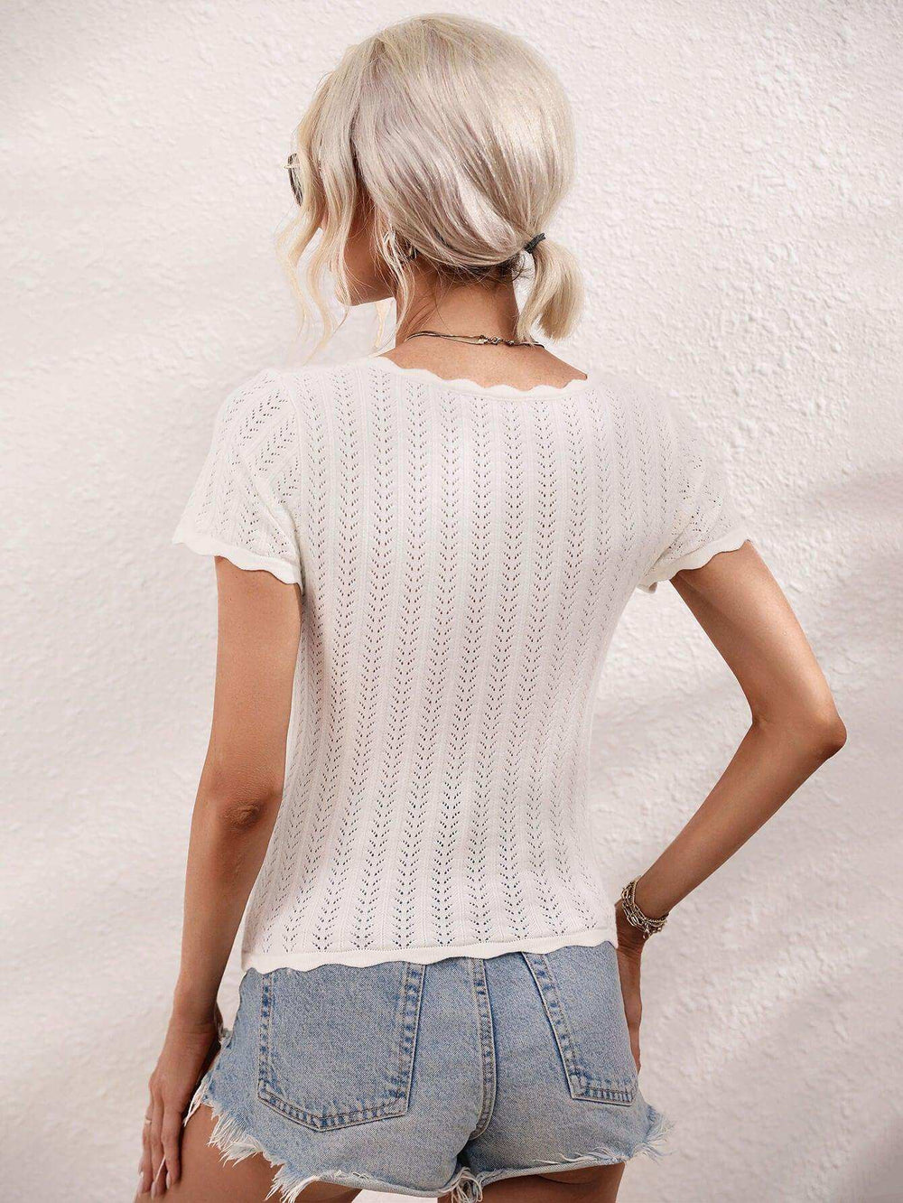 Scalloped Hem Square Neck Knit Top - Trendsi - Flyclothing LLC