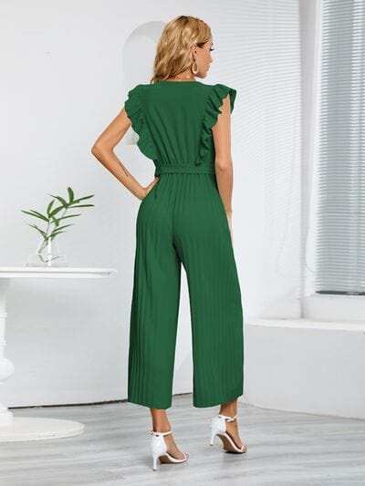 Ruffled Surplice Cap Sleeve Jumpsuit - Trendsi - Flyclothing LLC