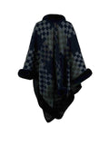 Checkered Faux Fur Trim Poncho - Trendsi - Flyclothing LLC