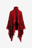Plaid Turtleneck Raw Hem Poncho - Trendsi - Flyclothing LLC