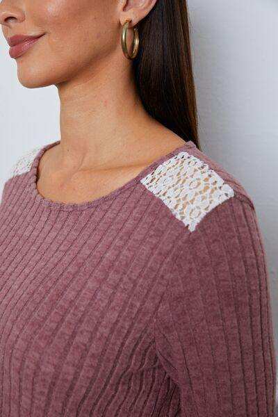 Lace Detail Long Sleeve T-Shirt - Trendsi - Flyclothing LLC