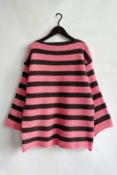 Striped Round Neck Dropped Shoulder Sweater - Trendsi - Flyclothing LLC