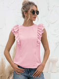 Round Neck Tied Open Back Flutter Sleeve Top - Trendsi - Flyclothing LLC